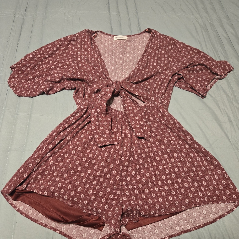The Impeccable Pig Maroon Patterned Romper